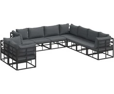 Sodo Sofų Rinkinys su pagalve 9 pcs Juoda Aliuminis