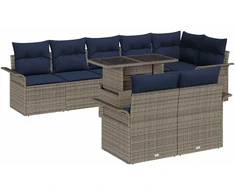 Lauko baldų komplektas Sodo Sofų Rinkinys su pagalve 9 pcs Pilka Poli ratanas