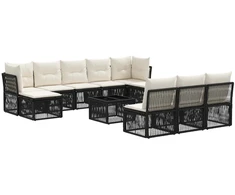 Lauko baldų komplektas Sodo Sofų Rinkinys 11 pcs Juoda poliratanas