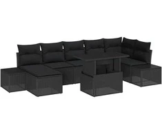 Sodo Sofų Rinkinys su saugykla 8 pcs Juoda Poli ratanas