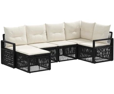 Lauko baldų komplektas Sodo Sofų Rinkinys 6 pcs Juoda poliratanas