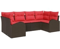 Sodo Sofų Rinkinys su pagalve 6 pcs Ruda Poli ratanas