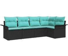 Lauko baldų komplektas Sodo Sofų Rinkinys su pagalve 5 pcs Juoda poliratanas