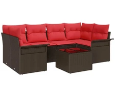 Lauko baldų komplektas Sodo Sofų Rinkinys su pagalve 7 pcs Ruda poliratanas