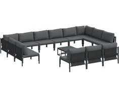 Sodo Sofų Rinkinys su pagalve 14 pcs Juoda Plienas