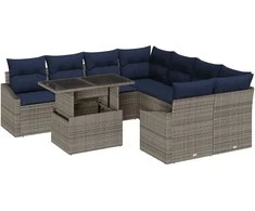 Lauko baldų komplektas Sodo Sofų Rinkinys su pagalve 9 pcs Pilka poliratanas