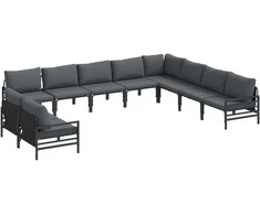 Sodo Sofų Rinkinys su pagalve 10 pcs Juoda Plienas