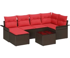 Lauko baldų komplektas Sodo Sofų Rinkinys su pagalve 7 pcs Ruda poliratanas