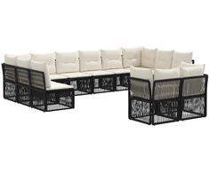 Lauko baldų komplektas Sodo Sofų Rinkinys 12 pcs Juoda poliratanas