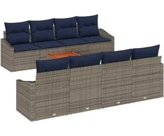 Lauko baldų komplektas Sodo Sofų Rinkinys 9 pcs Pilka ir tamsiai mėlyna poliratanas