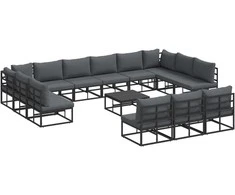 Sodo Sofų Rinkinys su pagalve 14 pcs Juoda Aliuminis