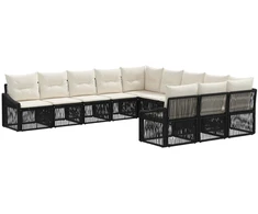 Lauko baldų komplektas Sodo Sofų Rinkinys 11 pcs Juoda poliratanas