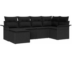 Lauko baldų komplektas Sodo Sofų Rinkinys su pagalve 6 pcs Juoda poliratanas