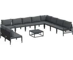 Sodo Sofų Rinkinys su pagalve 11 pcs Juoda Plienas
