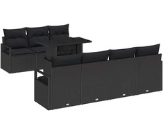 Lauko baldų komplektas Sodo Sofų Rinkinys su pagalve 8 pcs Juoda Poli ratanas