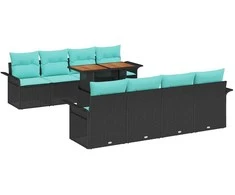 Lauko baldų komplektas Sodo Sofų Rinkinys su saugykla 9 pcs Juoda Poli ratanas