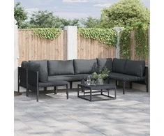 Sodo Sofų Rinkinys su pagalve 6 pcs Juoda Plienas