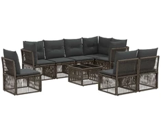 Lauko baldų komplektas Sodo Sofų Rinkinys 9 pcs Pilka poliratanas
