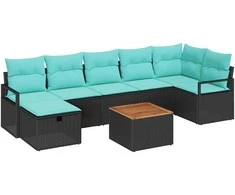 Sodo Sofų Rinkinys su pagalve 8 pcs Juoda poliratanas