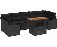 Lauko baldų komplektas Sodo Sofų Rinkinys su pagalve su saugykla 8 pcs Juoda