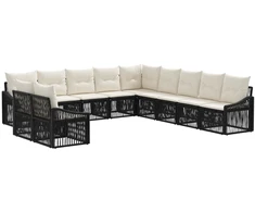 Lauko baldų komplektas Sodo Sofų Rinkinys 11 pcs Juoda poliratanas