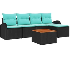 Lauko baldų komplektas Sodo Sofų Rinkinys 6 pcs Juoda ir turkio poliratanas