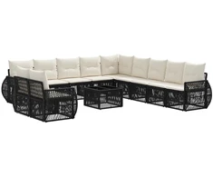 Lauko baldų komplektas Sodo Sofų Rinkinys 12 pcs Juoda ir kreminė balta poliratanas