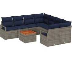 Lauko baldų komplektas Sodo Sofų Rinkinys su pagalve 9 pcs Pilka poliratanas