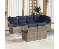 Lauko baldų komplektas Sodo Sofų Rinkinys su pagalve 7 pcs Pilka Poli ratanas
