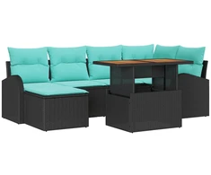 Lauko baldų komplektas Sodo Sofų Rinkinys su saugykla 7 pcs Juoda Poli ratanas