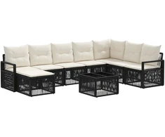 Lauko baldų komplektas Sodo Sofų Rinkinys 9 pcs Juoda poliratanas