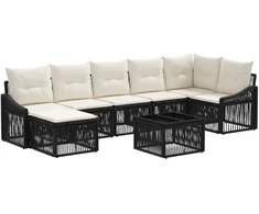 Lauko baldų komplektas Sodo Sofų Rinkinys 8 pcs Juoda poliratanas