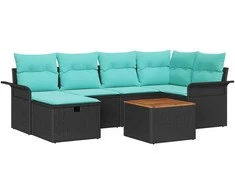 Lauko baldų komplektas Sodo Sofų Rinkinys su pagalve 7 pcs Juoda Poli ratanas