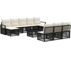 Lauko baldų komplektas Sodo Sofų Rinkinys 11 pcs Juoda poliratanas