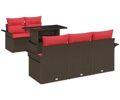Lauko baldų komplektas Sodo Sofų Rinkinys su pagalve 6 pcs Ruda poliratanas