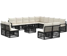 Lauko baldų komplektas Sodo Sofų Rinkinys 14 pcs Juoda poliratanas