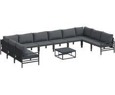 Sodo Sofų Rinkinys su pagalve 11 pcs Juoda Plienas