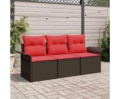 Lauko baldų komplektas Sodo Sofų Rinkinys su pagalve 3 pcs Ruda Poli ratanas
