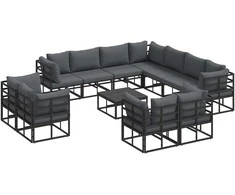 Sodo Sofų Rinkinys su pagalve 12 pcs Juoda Aliuminis