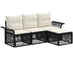 Lauko baldų komplektas Sodo Sofų Rinkinys 4 pcs Juoda poliratanas