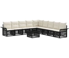 Lauko baldų komplektas Sodo Sofų Rinkinys 10 pcs Juoda poliratanas