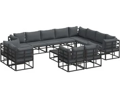 Sodo Sofų Rinkinys su pagalve 13 pcs Juoda Aliuminis