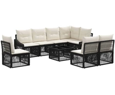 Lauko baldų komplektas Sodo Sofų Rinkinys 9 pcs Juoda poliratanas