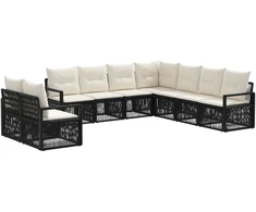 Lauko baldų komplektas Sodo Sofų Rinkinys 9 pcs Juoda poliratanas