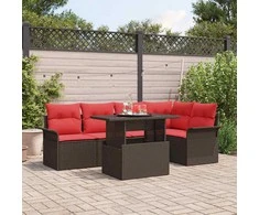 Lauko baldų komplektas Sodo Sofų Rinkinys su pagalve 6 pcs Ruda Poli ratanas