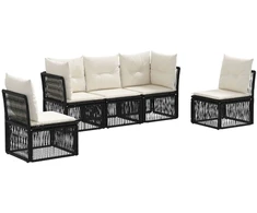 Lauko baldų komplektas Sodo Sofų Rinkinys 5 pcs Juoda poliratanas