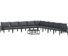 Sodo Sofų Rinkinys su pagalve 10 pcs Juoda Plienas