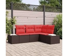 Lauko baldų komplektas Sodo Sofų Rinkinys su pagalve 4 pcs Ruda poliratanas