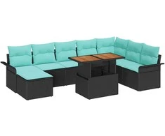 Lauko baldų komplektas Sodo Sofų Rinkinys su saugykla 9 pcs Juoda Poli ratanas