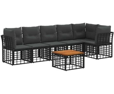 Lauko baldų komplektas Sodo Sofų Rinkinys 7 pcs Juoda ir tamsiai pilka poliratanas